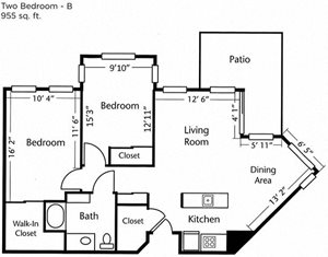 Two Bed Two Bath Floor Plan at Cogir of Vallejo Hills, California